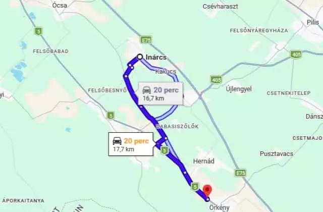 Útvonal Inárcsról az örkényi kézi autómosóhoz