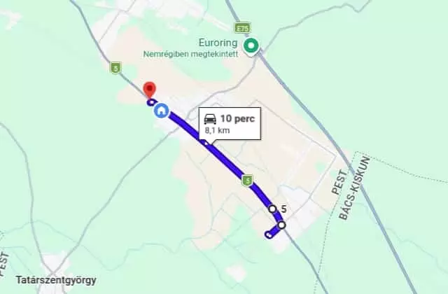 Útvonal Táborfalváról az örkényi autómosóhoz