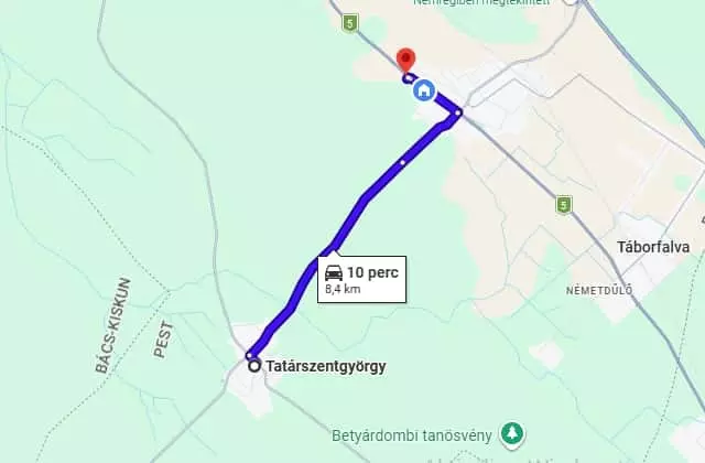 Tatárszentgyörgy felől az örkényi autómosóhoz vezető útvonal