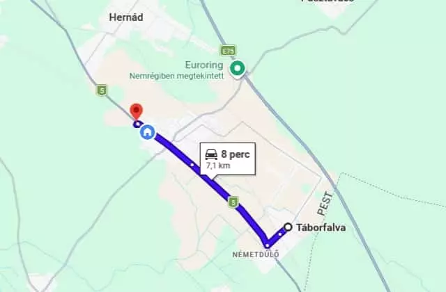 Megközelítés Táborfalva felől az örkényi kézi autómosóhoz